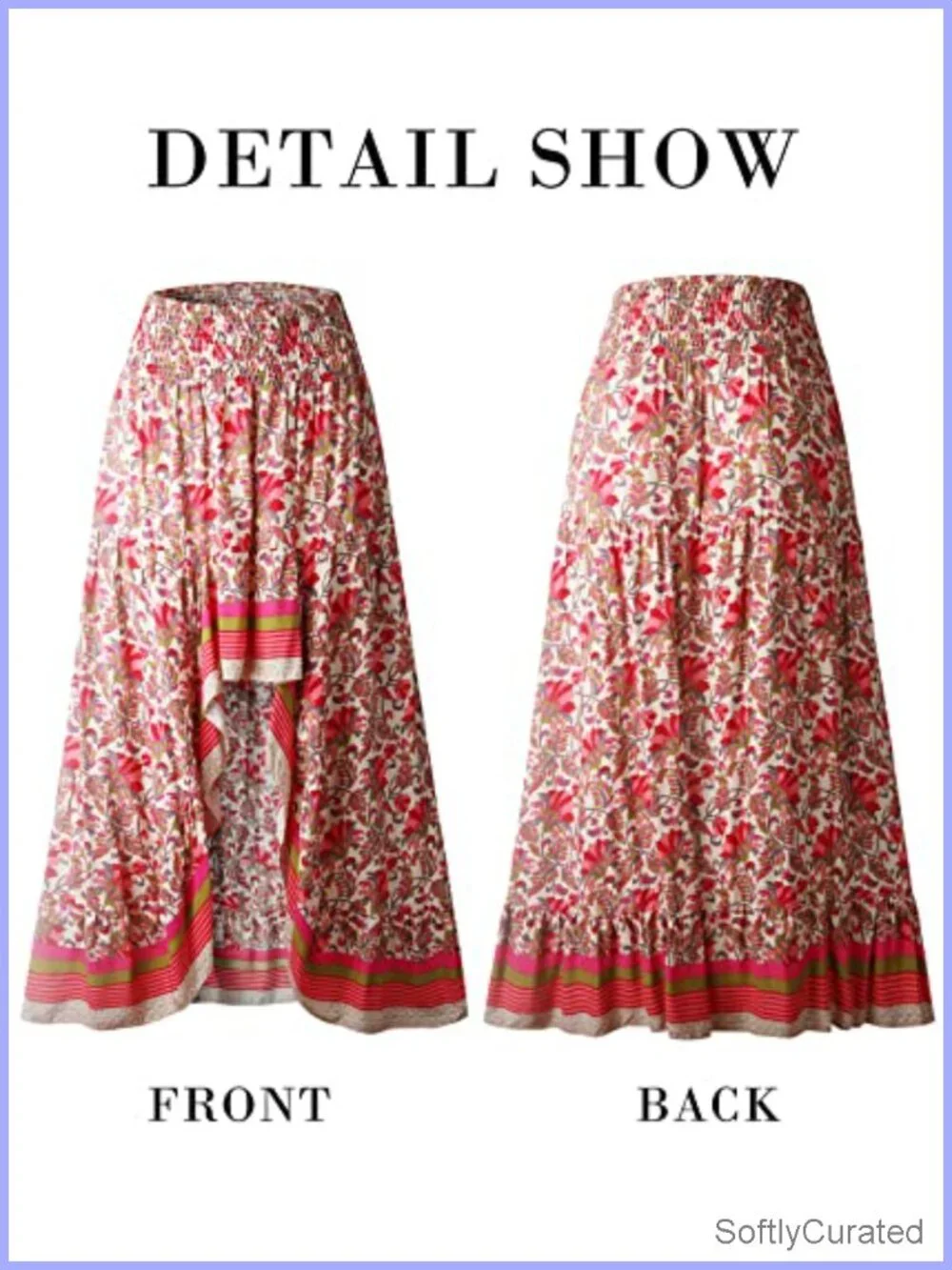 Boho High Low Maxi Skirt Women Floral Elastic High Waist Ruffle